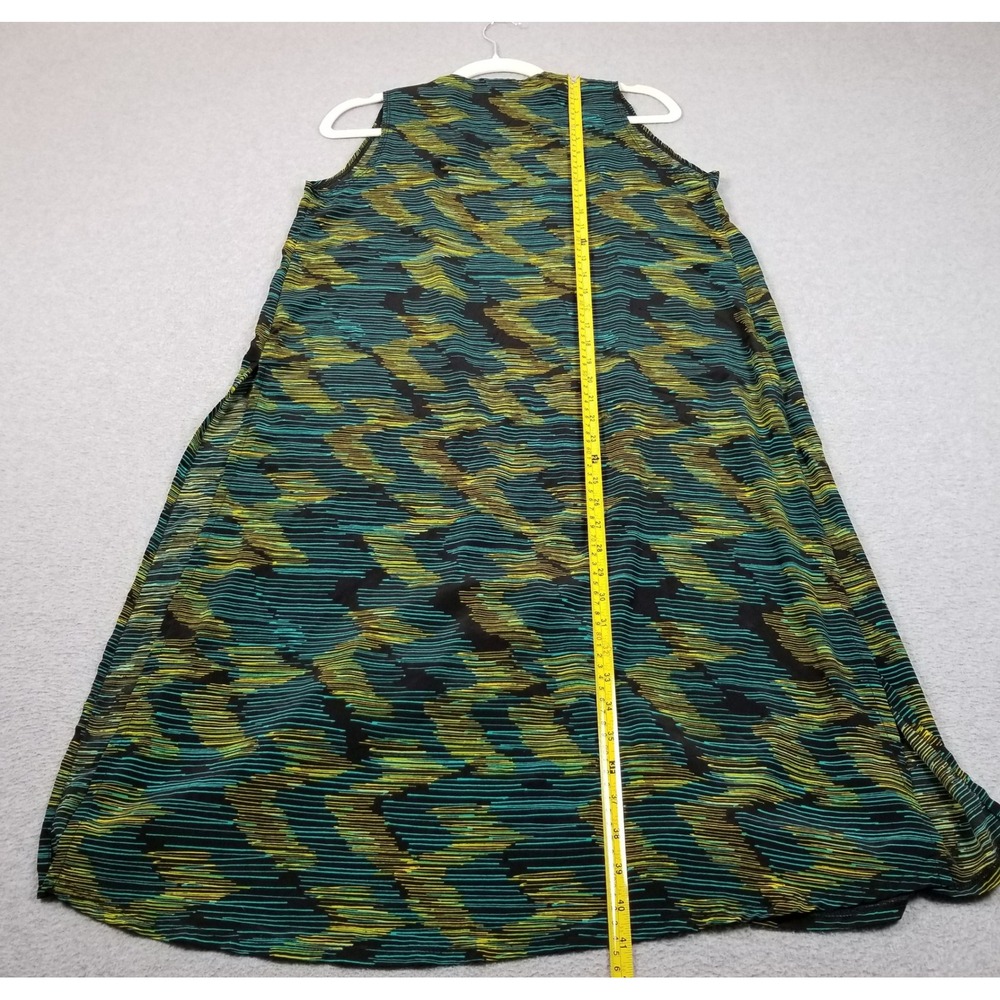 LuLaRoe Joy Vest Women S Small Green Yellow Zig Zag Abstract Sleeveless Duster - Picture 9 of 10